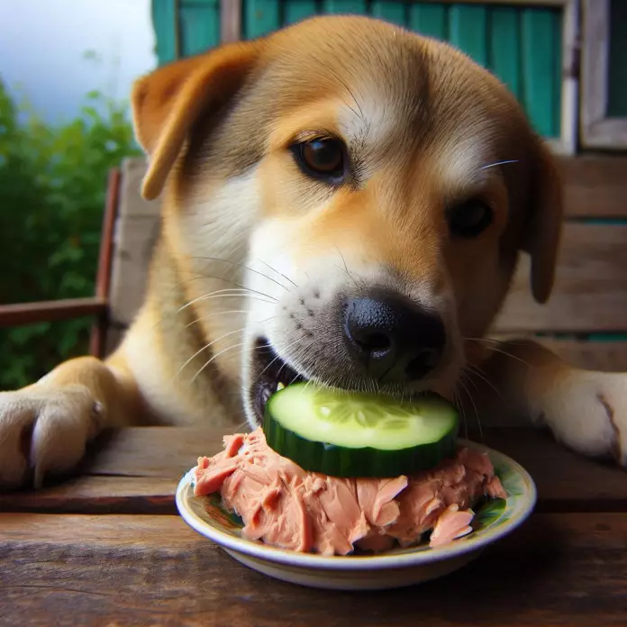 Hunde dürfen geschnittene Gurken mit Thunfisch essen